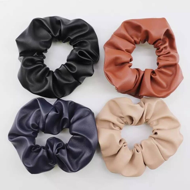 Faux leather handmade scrunchies Vintage style hair image 0