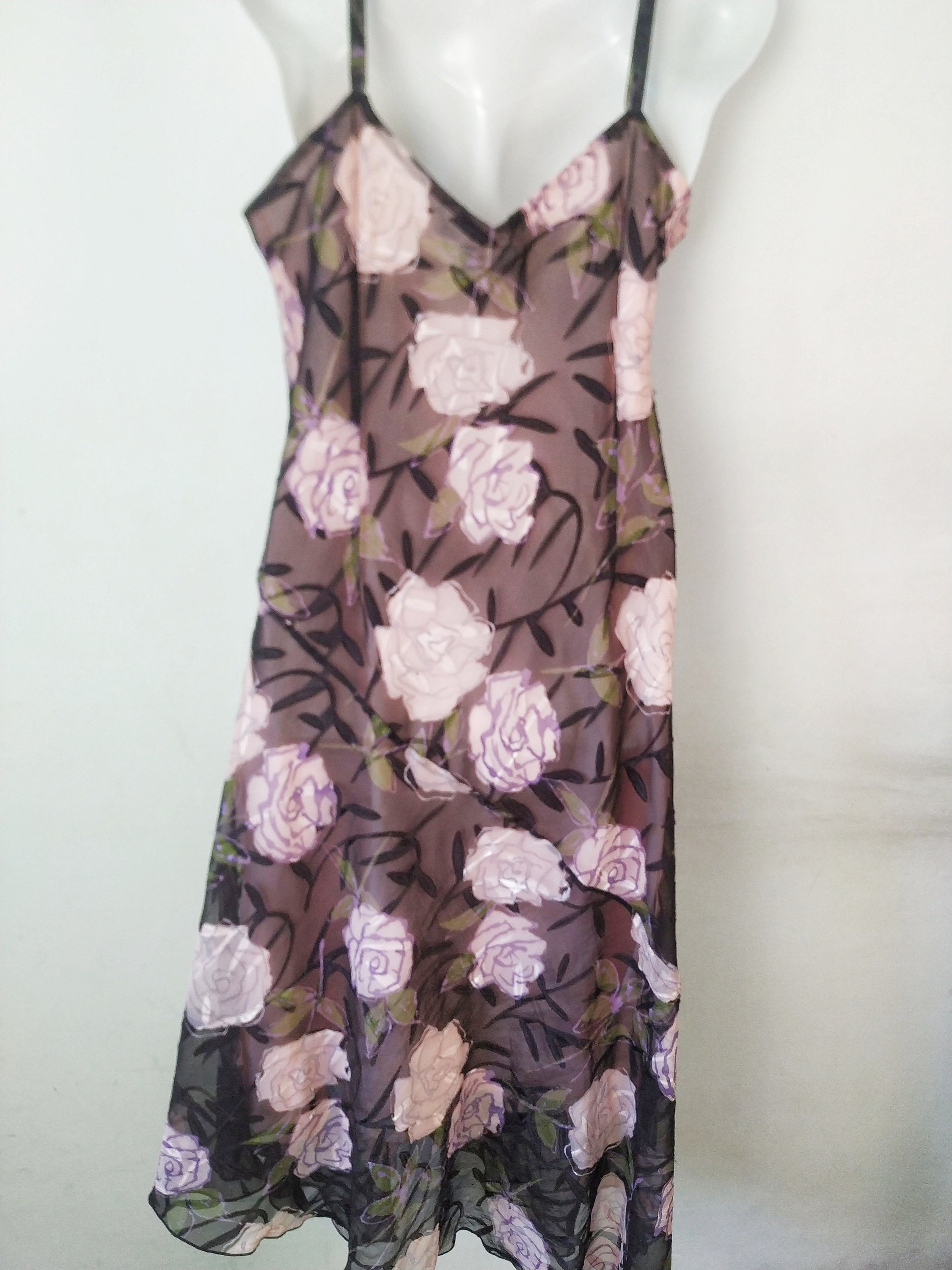 Vintage black pink sleeveless romantic floral dress Pink | Etsy