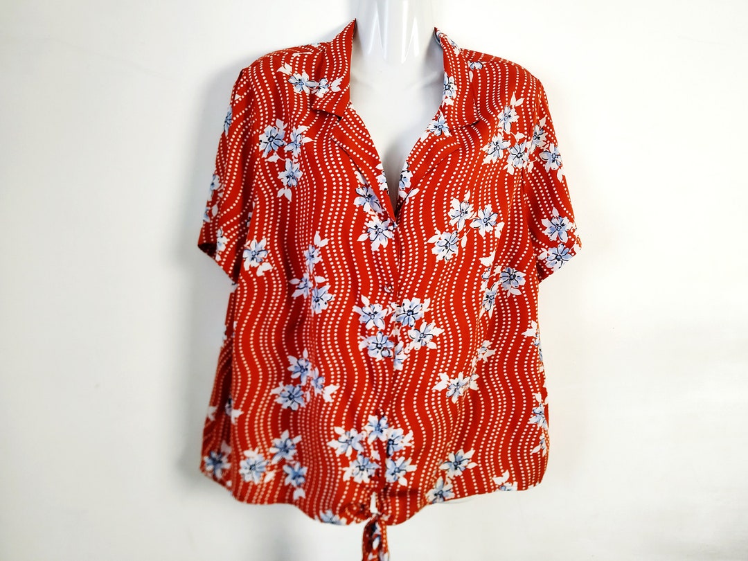 Vintage 90s 2X-3X Sz Brick Red Floral Button Down Short Sleeve - Etsy