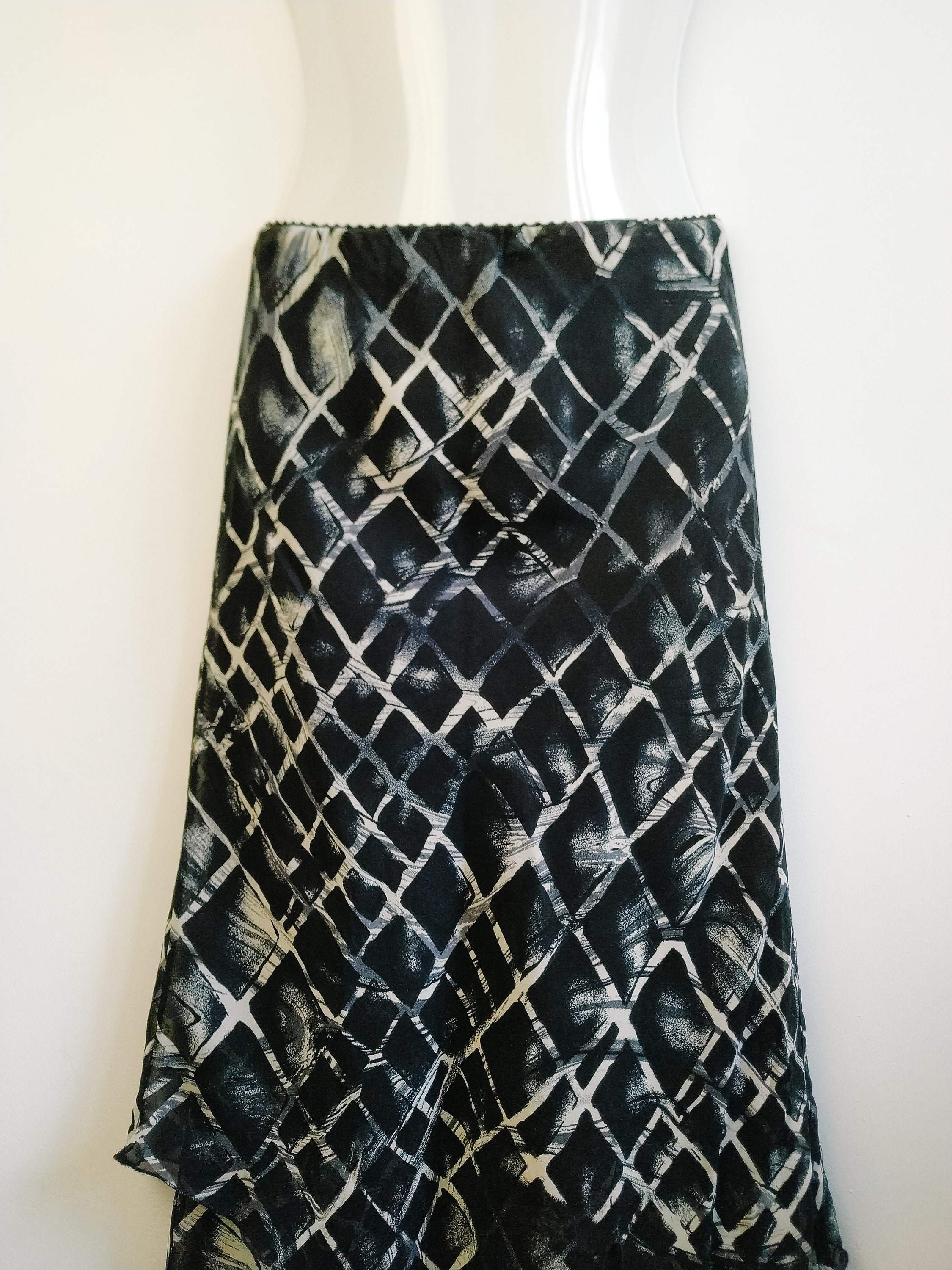 Vintage Graphite Gray Printed Skirt Ruches Layered Abstract - Etsy