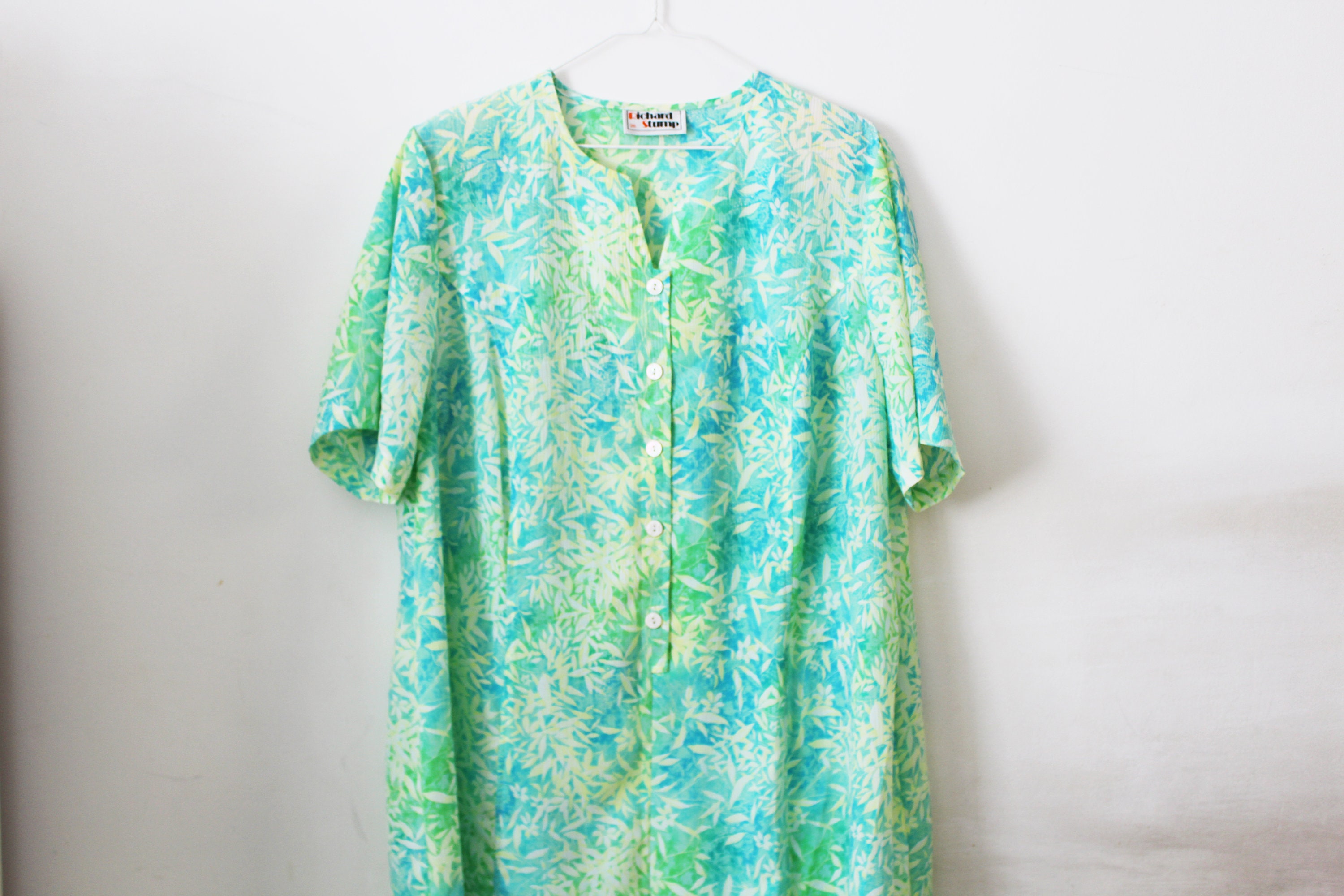 Vintage 70-80s Yellow / Green / Blue Floral Long Shirtdress - Etsy