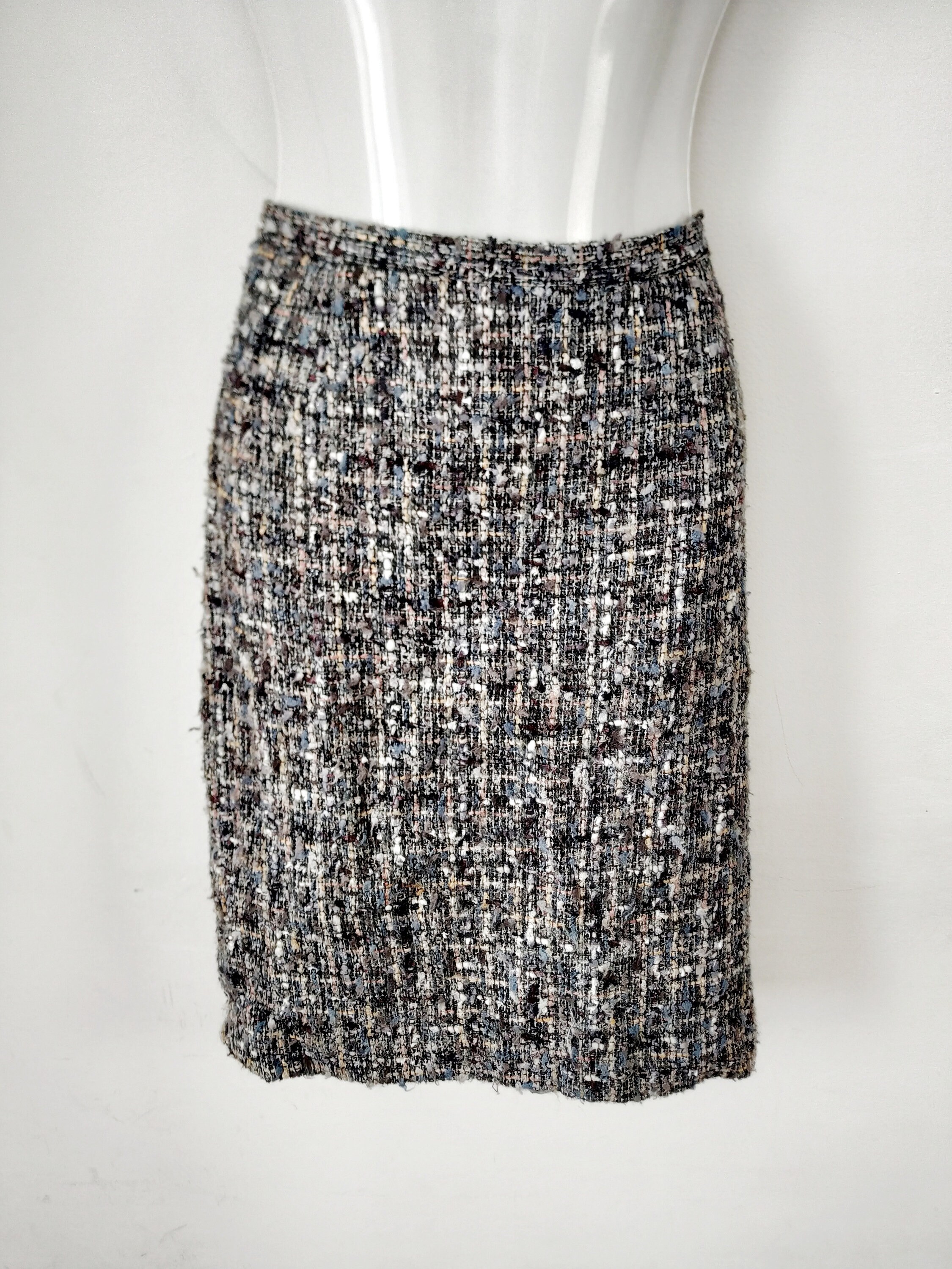 Vintage 80s Tweed Pencil Knee Lenght Skirt Gray Blue Melange - Etsy