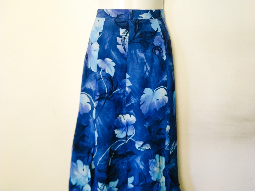 Vintage Navy Blue Floral Midi Skirt Palace Blue Botanical - Etsy