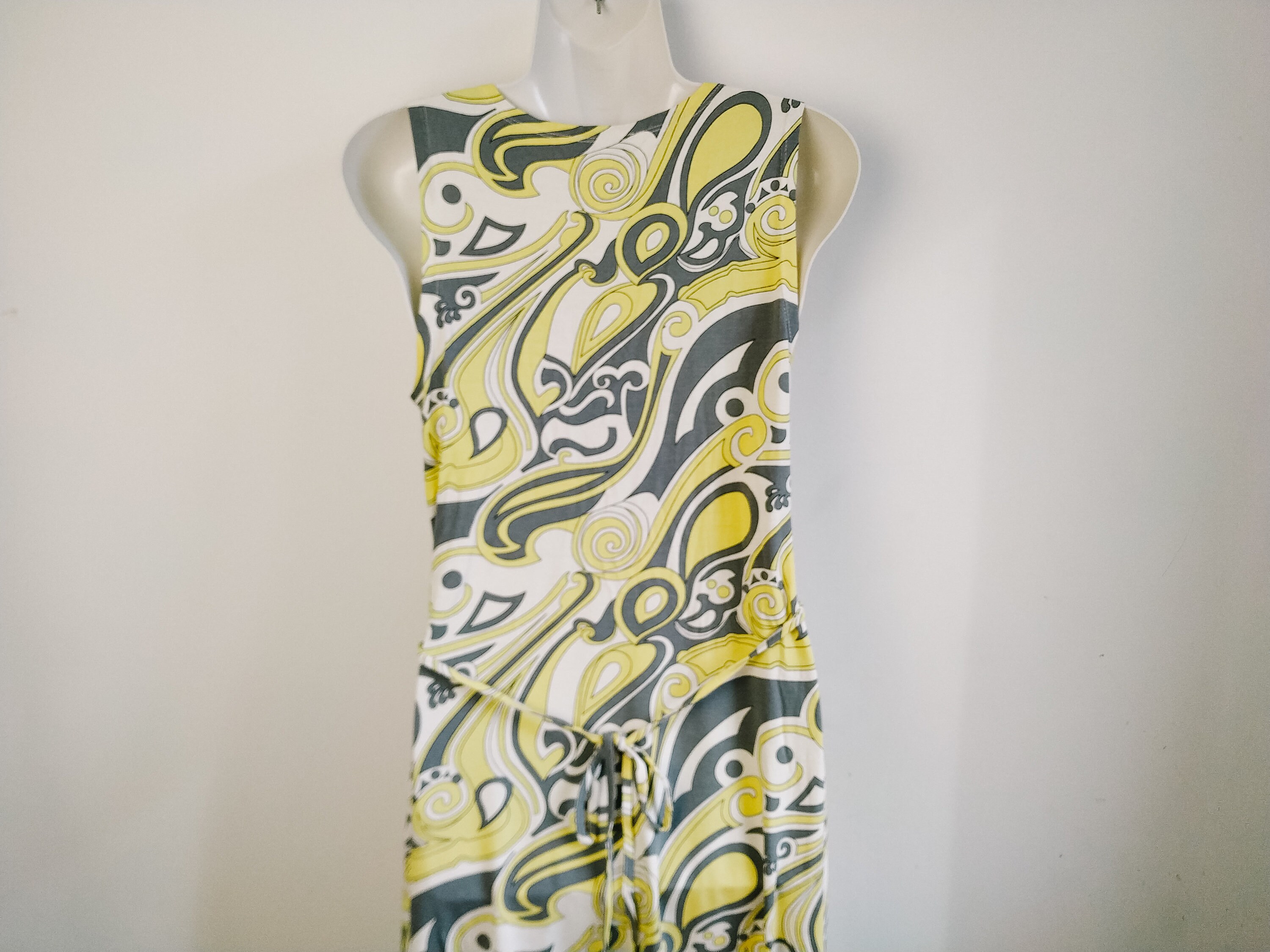 Vintage gray yellow spring summer dress M L size geometric Etsy