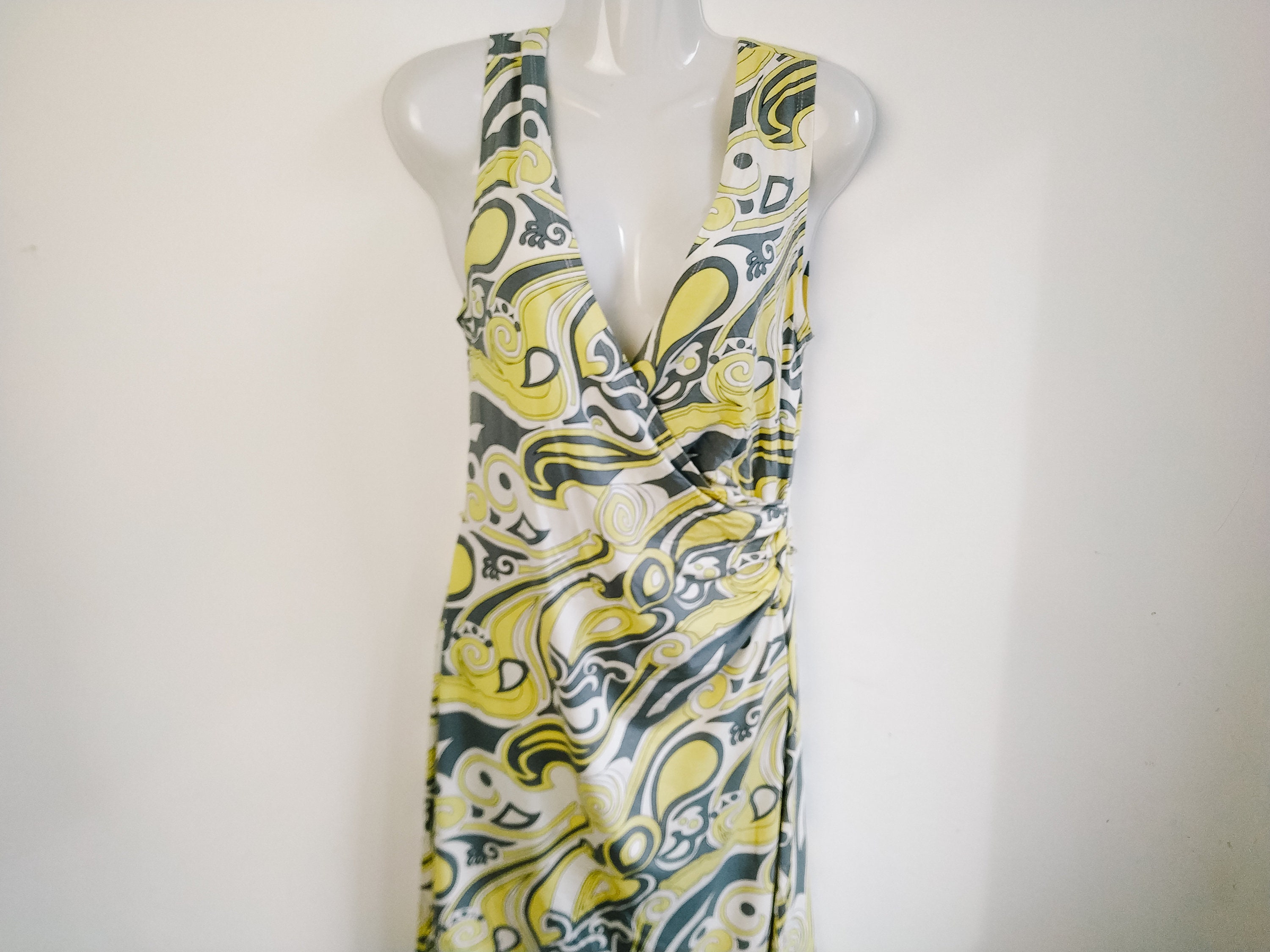 Vintage gray yellow spring summer dress M L size geometric | Etsy