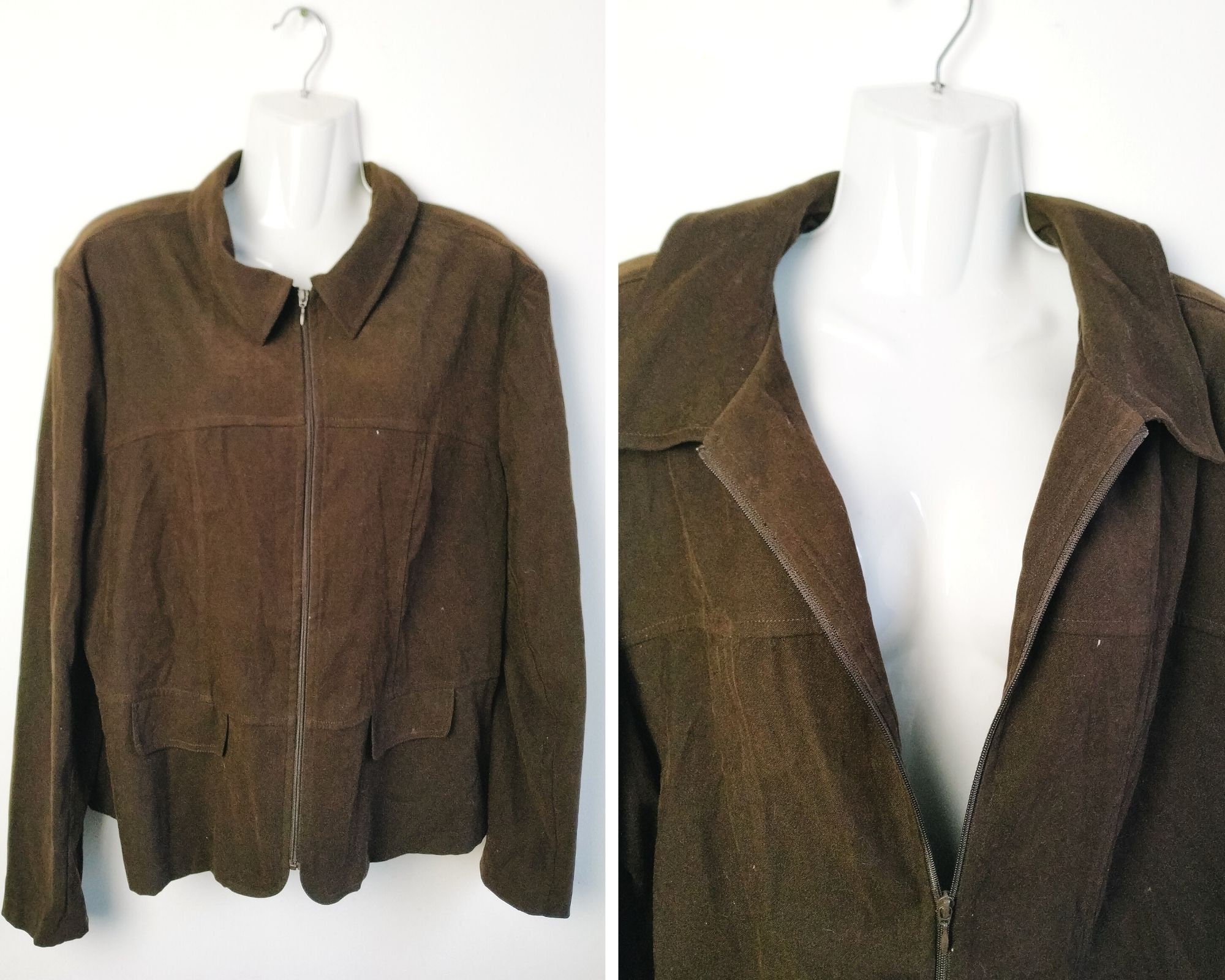 Vintage chocolate brown suede jacket Dark brown zipper shirt | Etsy