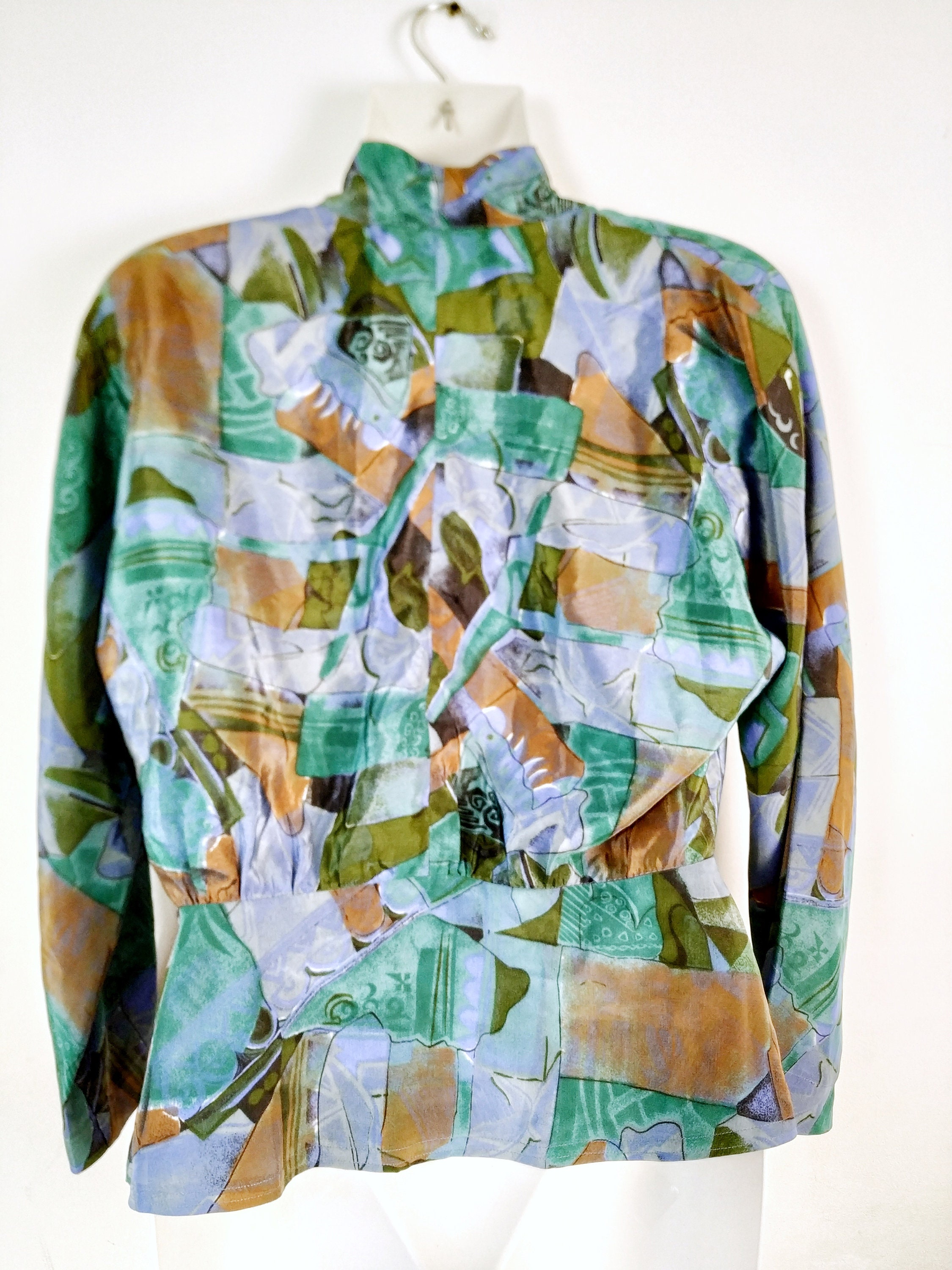 Vintage 60s 70s Blue Green Brown Abstract Satin Jacket Color - Etsy