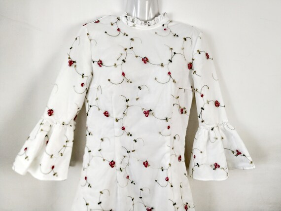 Vintage white embroidered tulle dress, Tiny floral