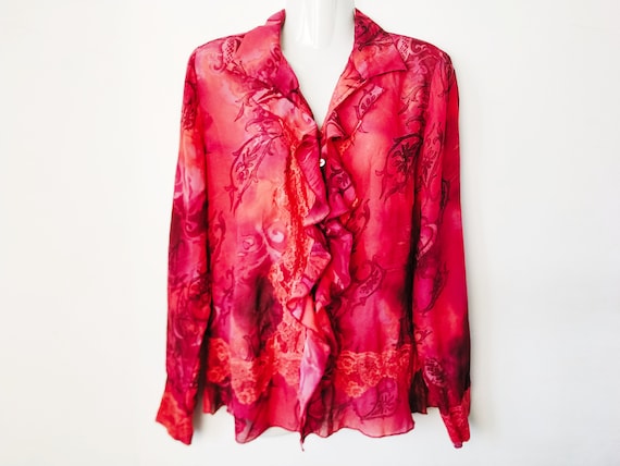 Vintage wine blouse with ruches M L size, Bohemian
