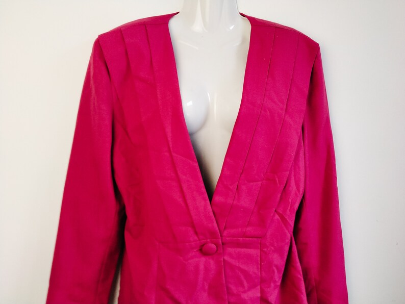 Vintage Hot Pink Jacket Blazer Magenta Jacket V Neck Rose Etsy