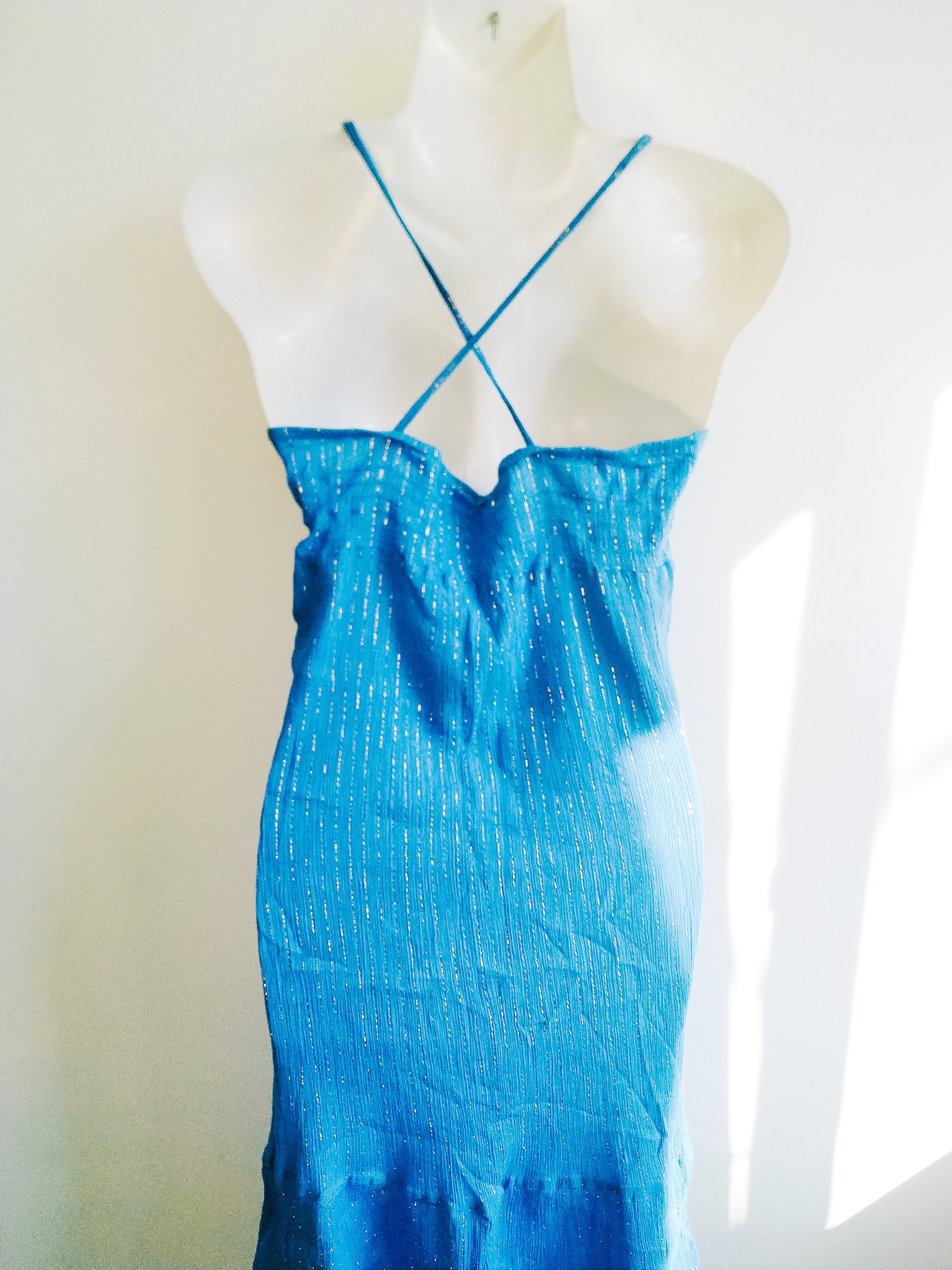 Vintage blue gold dress Hawaiian dress Summer sleeveless | Etsy