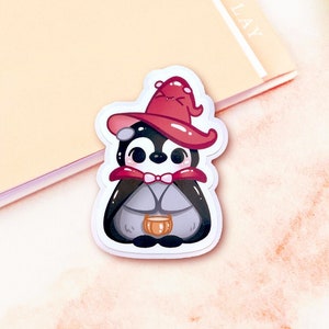 Leuke vampiersticker, Mochi de pinguïn ｜ schattige pinguïn Halloween-sticker, bullet journal vinylsticker, herfst dier laptop stickerpakket