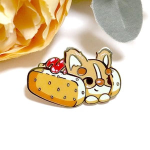 Hotdog Corgi Enamel Pin｜cute corgi decoration kawaii backpack accessory hard enamel pin filler decor, dog owner art gift｜BeeLuArt