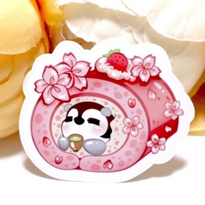 Pegatinas de pastel de fresa rosa con diseño de Sakura | Paquete de pegatinas brillantes troqueladas kawaii, lindas pegatinas para computadora portátil con diseño de pingüinos bebés, decoración del hogar para Bullet Journal