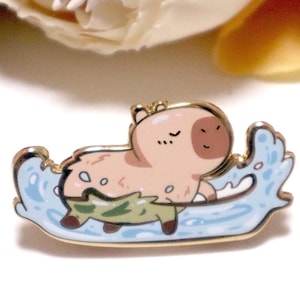 Capybara Swimming Enamel Pin｜Cute Capy Art Decor Lover, Backpack Kawaii Accessory, Capy in water Onsen Hot Spring Illustration, Gift for her