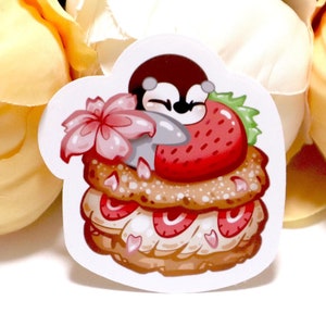 Sakura crème bladerdeeg sticker, gestanst glanzend stickerpakket, kawaii laptop sticker collectie, schattige baby pinguïn minnaar, Bullet Journal woondecoratie