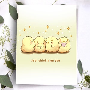 Carte Just Chick'n on You｜ Jolie carte-cadeau de voeux, Poussin pour l'amant de bébé, Cadeau pour elle, Adorable voeux d'animal kawaii, Illustration artistique drôle