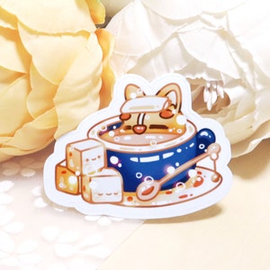 Sticker corgi thé chaud, pack d'autocollants corgi mignon imperméable, autocollants pour ordinateur portable bullet journal, décor d'illustration d'art de qualité, beeluart