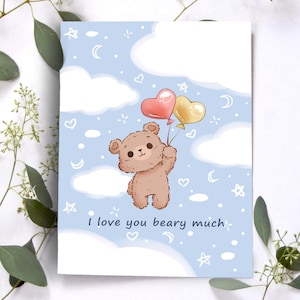 Kocham Cię Beary Much Card｜Urocza karta podarunkowa na rocznicę, Bear Lover, Słodka para, Prezent na rocznicę dla niej, Kawaii Valentine dla niego