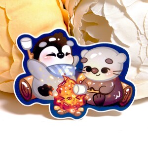 Adesivo da campeggio, adesivo estivo con smore e pinguino lucido, adesivi per laptop con bullet journal, marshmallow Mochi il pinguino, beeluart