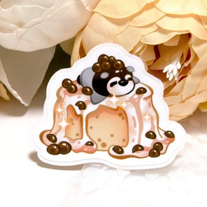 Sticker Boba lavacake, glanzend schattige pinguïn stickerpakket, bullet journal laptopstickers, Aziatische snacks en drankjes bubble tea stickervel