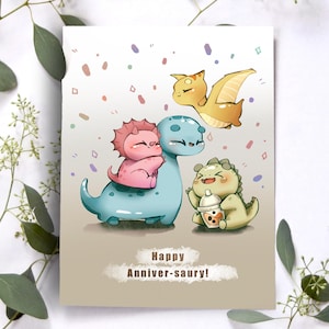 Anniversaury Card｜Cute Anniversary Gift Card, Fun Pun Dinosaur Lover, Cute Couple Happy Anniversary Gift For Her, Kawaii Valentine For Him