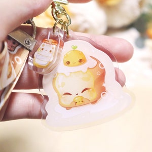 Breakfast Acrylic Keychain with Lanyard, Kawaii egg toast and bacon cute art gift for her, Yakult charm backpack accessories decor, BeeLuArt