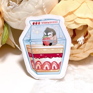 Adesivo giapponese per torta di fragole, confezione di adesivi lucidi e carini a forma di pinguino, adesivi per laptop con bullet journal, foglio di adesivi di frutta con snack asiatici