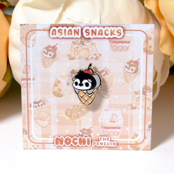 Mini Ice Cream Penguin Enamel Pin, Mochi the Penguin ｜ cute penguin Asian snack, kawaii animal backpack sweets hard enamel pin｜ BeeLuArt