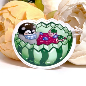 Pegatinas de ponche de frutas de sandía, paquete de pegatinas brillantes de pingüinos lindos para nadar en verano, pegatinas para computadora portátil con diario de viñetas, Mochi el pingüino, beeluart
