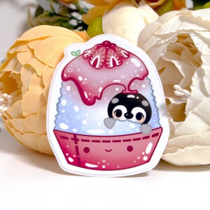 Sticker glace pilée, pack d'autocollants brillants de pingouin mignon de plage d'été, autocollants pour ordinateur portable bullet journal kawaii, Mochi le pingouin, beeluart