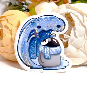 Pegatinas de Hi Wave, paquete de pegatinas brillantes de pingüinos lindos para nadar en la playa en verano, pegatinas kawaii para computadora portátil con diario de viñetas, Mochi el pingüino, beeluart