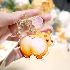 Llavero acrílico Corgi Butt con cordón, lindo regalo Kawaii para ella, encanto animal cachorro bebé, decoración de accesorios de mochila, BeeLuArt