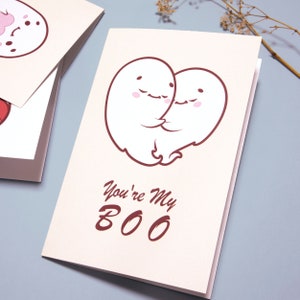 Hugging Boo Valentinstag Karte, Niedliche Grußkarte, Kunst Dekor, Geschenk für sie, Liebe, Kuscheln, Jahrestag Geschenk, you're my boo, kawaii Geist