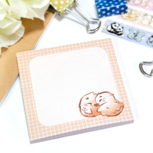 Blocco note appiccicoso simpatico abbraccio di uccelli, promemoria kawaii, carta di qualità, forniture per ufficio carine, arte animale, regalo per lei, prendere appunti, accessorio scolastico