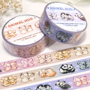 Animal Hug Washi Tape, Kawaii Stationair, verjaardagscadeau, schattig bullet journal decor, Cadeau voor haar, cadeau voor kind, Verjaardag, penvriend