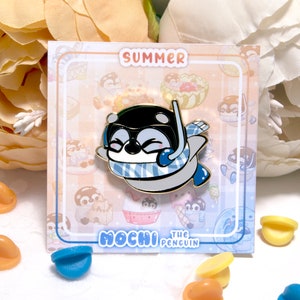 Diving Penguin Enamel Pin, Mochi the Penguin ｜ cute penguin summer activity kawaii backpack accessory hard enamel pin filler decor｜ BeeLuArt