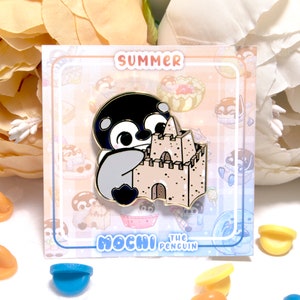 Penguin Building Sandcastle Enamel Pin, Mochi the Penguin ｜ cute penguin kawaii backpack accessory hard enamel pin filler decor｜ BeeLuArt