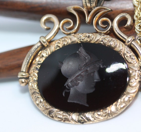 Antique Victorian Seal Roman Soldier Intaglio Car… - image 1