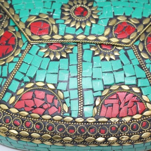Nouveau sac à main mexicain fait main mosaïque turquoise bleu espagnol sac à main rouge coqu...