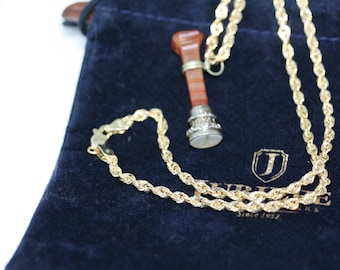 Victorian 1900&#39;s Carnelian Agate Seal Pendant 10K Solid Gold One of a Kind Women&#39;s Necklace 18&quot; 3 MM Rope Chain