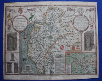Old Vintage Monmouthshire Wales decorative map Speed ca 1676 paper or canvas