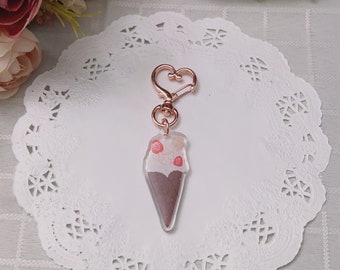 Strawberry Ice Cream Cone Acrylic Charm Keychain