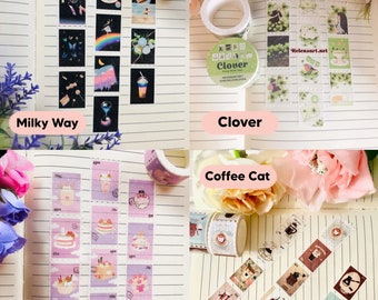 Cute Pastel Stamp Washi Tape |Cat|Kitsune|Computer|Lavender|Rabbit|Tulip|Ginkgo|Hydrangea|Coffee|Clover|Strawberry|Sakura|Milky Way|Retro