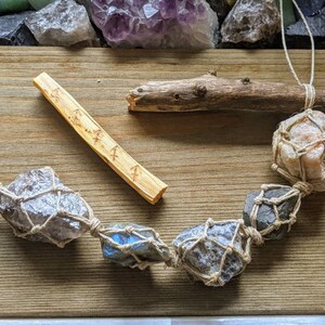 SAGITTARIUS Hemp wrapped Raw Crystal Wall Hanging w Smoky Quartz, Sunstone, Sodalite, Labradorite -Boho Decor / Hippie Decor /Zodiac Decor