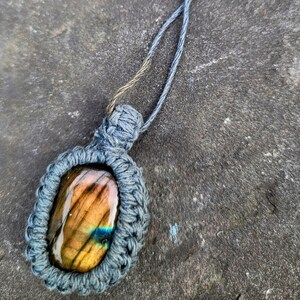 Hemp Wrapped LABRADORITE Necklace-  Boho Adornment / Hippie Pendant, Handmade Gift, Handmade Jewelry / Crystal Healing, Rainbow Flash