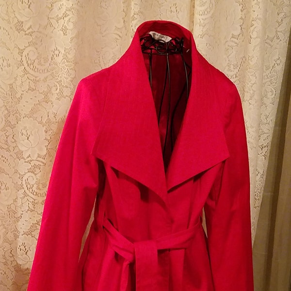 Victor Costa Belted, Wide Collar, Red Jacket - Size Medium