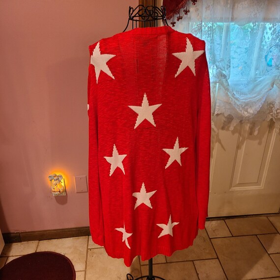 Patriotic Star Cardigan - Red w/ White Stars and … - image 5