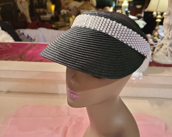 Pia Rossini Luxe Diamonte Trim Black Base Weave Visor - One Size