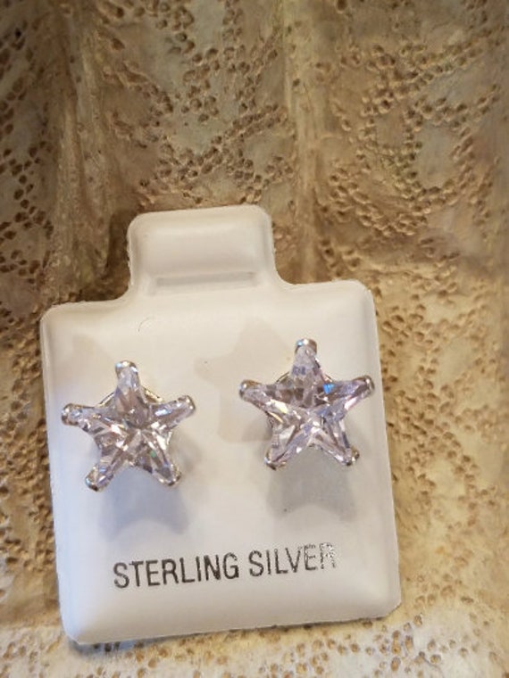 Unisex Star Studs Sterling Silver w/ High Quality… - image 2